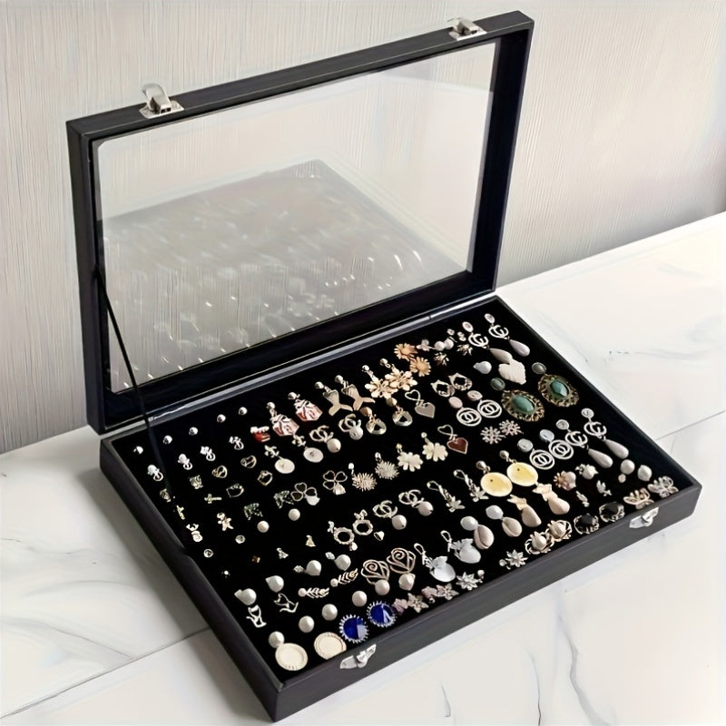 Large Capacity Jewelry Organizer Box with Transparent Lid - Elegant Necklace & Earring Storage Case, Soft Fabric-Lined Interior, Secure Snap Closure, Durable Plastic Desktop Display for Home or Retail Use, Jewelry Box, Jewelry Boxes
