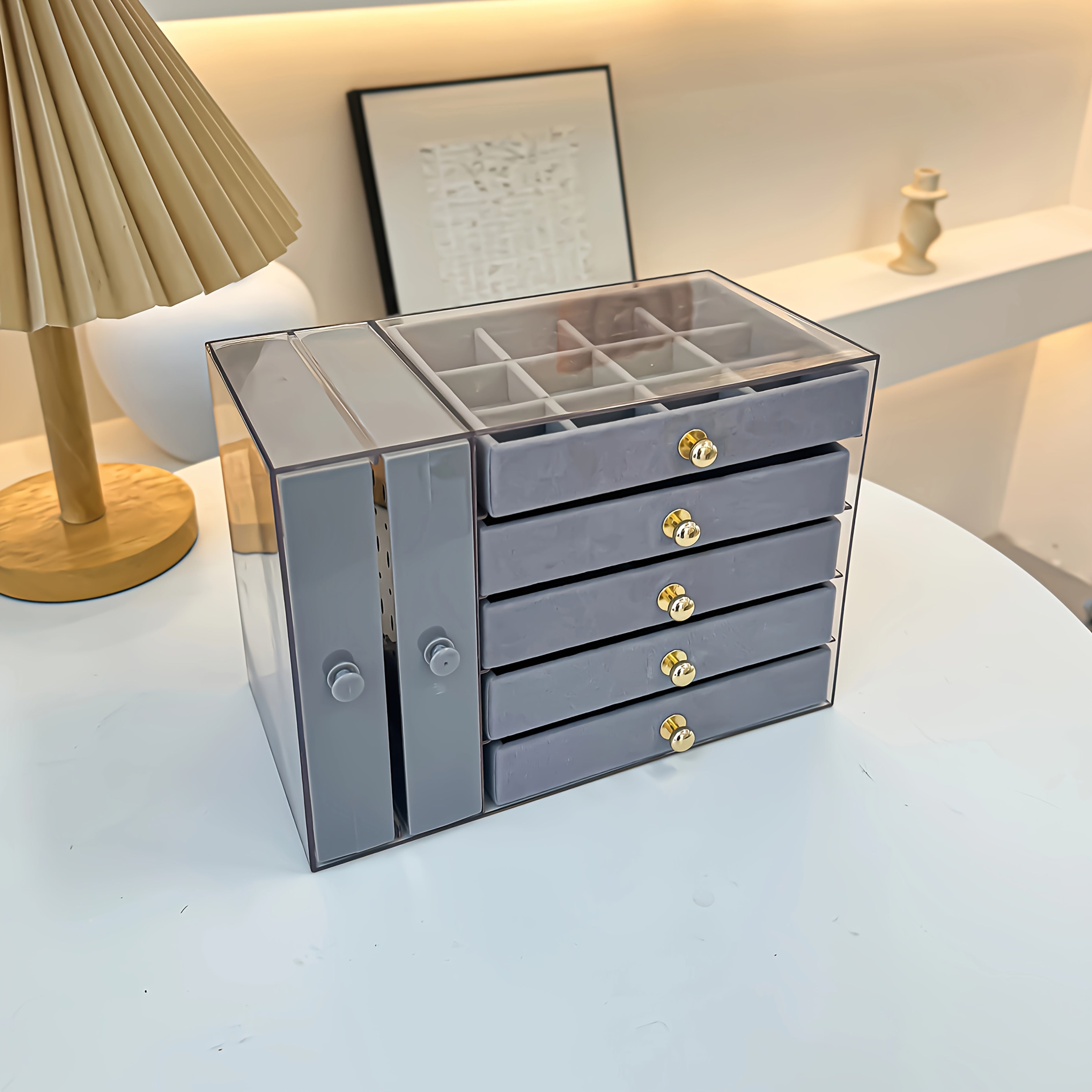 1PCJewelry Boxes & Organizers, High-end jewelry box, transparent large-capacity jewelry storage box, necklace display stand, exquisite drawer-style earring, stud, ring, necklace and bracelet storage box, multi-functional jewelry box exquisite box