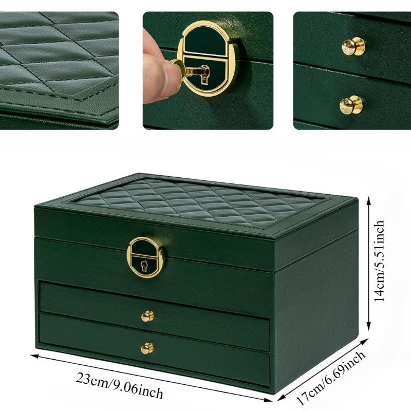 1pc Rectangle Jewelry Box, Multi-Layer, Large Capacity, Zipper Closure, Tabletop, with Practical And Exquisite Design, for Girls, Women, Mom, Friends' Birthday, Valentine'S Day, Jewelry Organizers