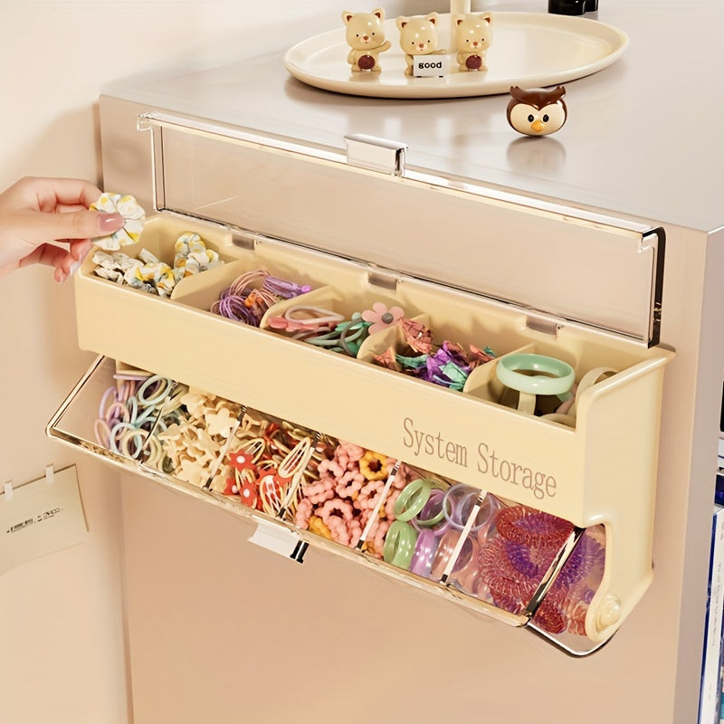 Fashionable Beige Hair Accessory Storage Box - Multi-layer Dustproof and Waterproof Storage Box, Suitable for Jewelry, Headbands, Clips, etc. - Wall-mounted, No Drilling Required, Jewelry Box, Jewelry Boxes