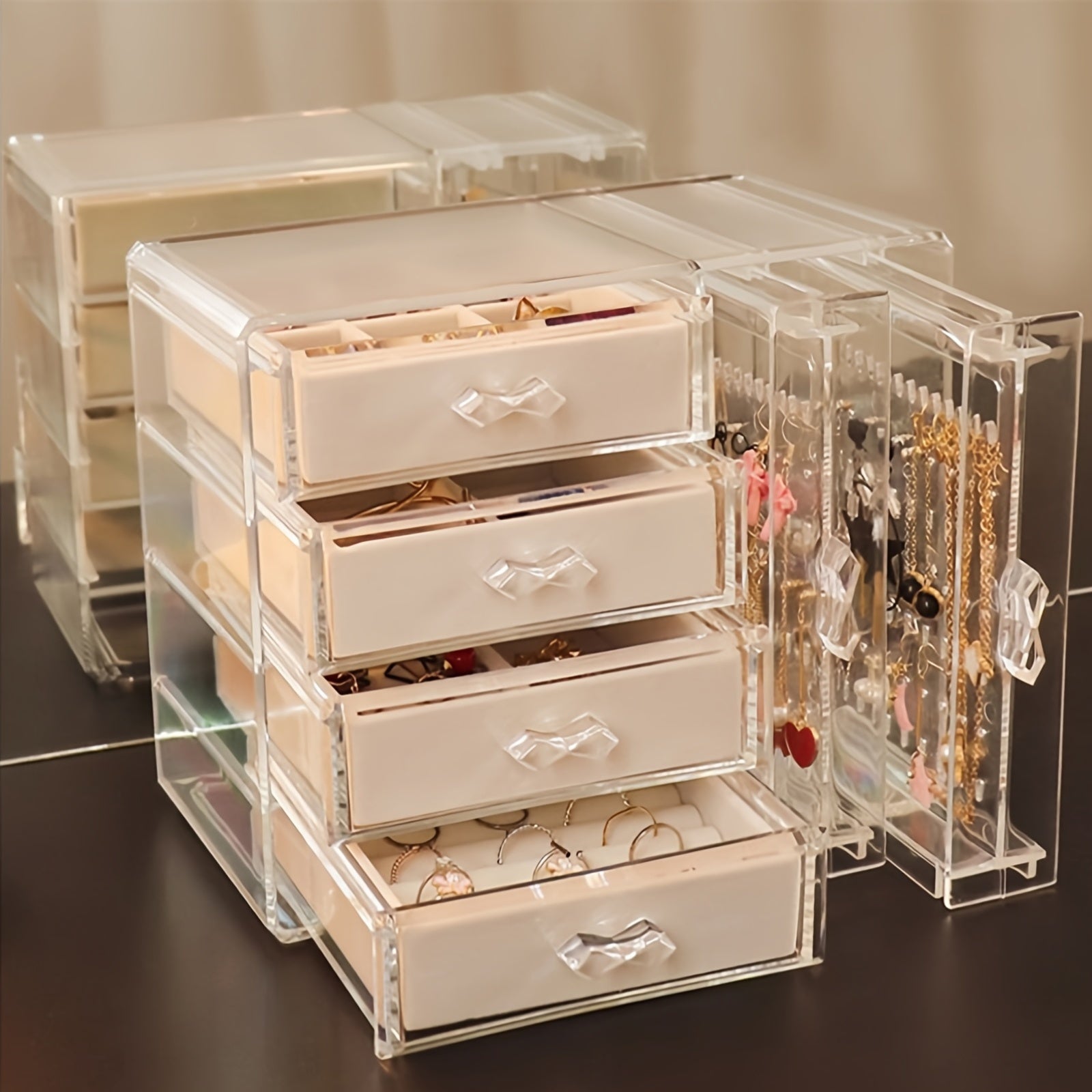 DIY Home and Kitchen Supplies Storage, Jewelry Box Storage, Acrylic Jewelry Storage Cabinet, Transparent Earring Holder, Jewelry Hanging Box with 4 Velvet Drawers, Earring, Ring, Necklace, Bracelet Display Box, Women'S Gift, Transparent Jewelry Storage