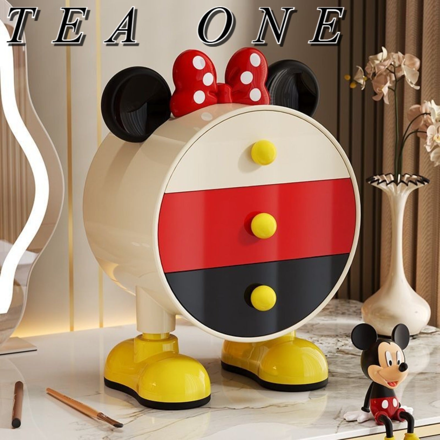 Disney Mickey Drawer Creative Ornament Vanity Makeup Brush Lipstick Storage Box Bedroom Bedside Ring Necklace Jewelry Box