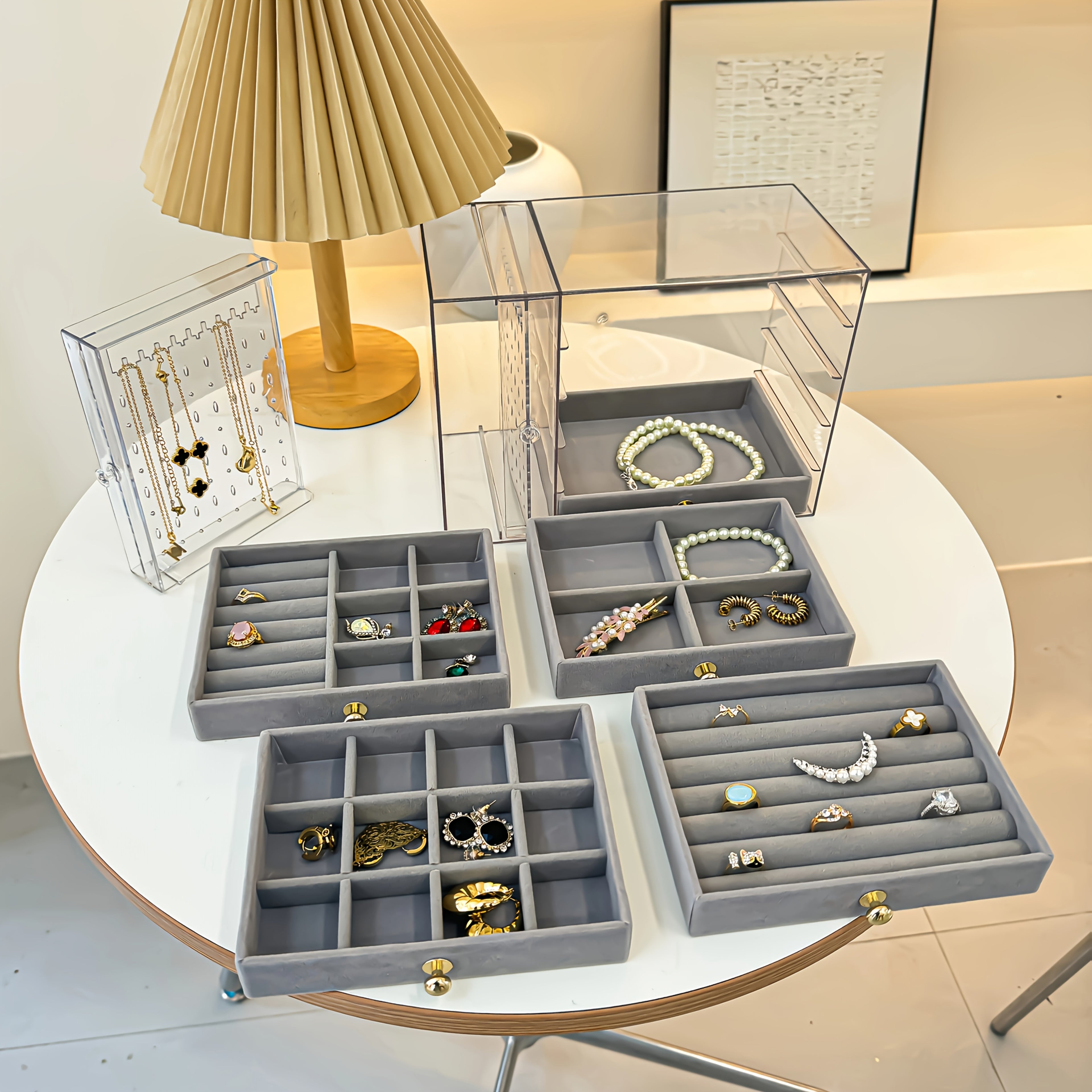 1PCJewelry Boxes & Organizers, High-end jewelry box, transparent large-capacity jewelry storage box, necklace display stand, exquisite drawer-style earring, stud, ring, necklace and bracelet storage box, multi-functional jewelry box exquisite box