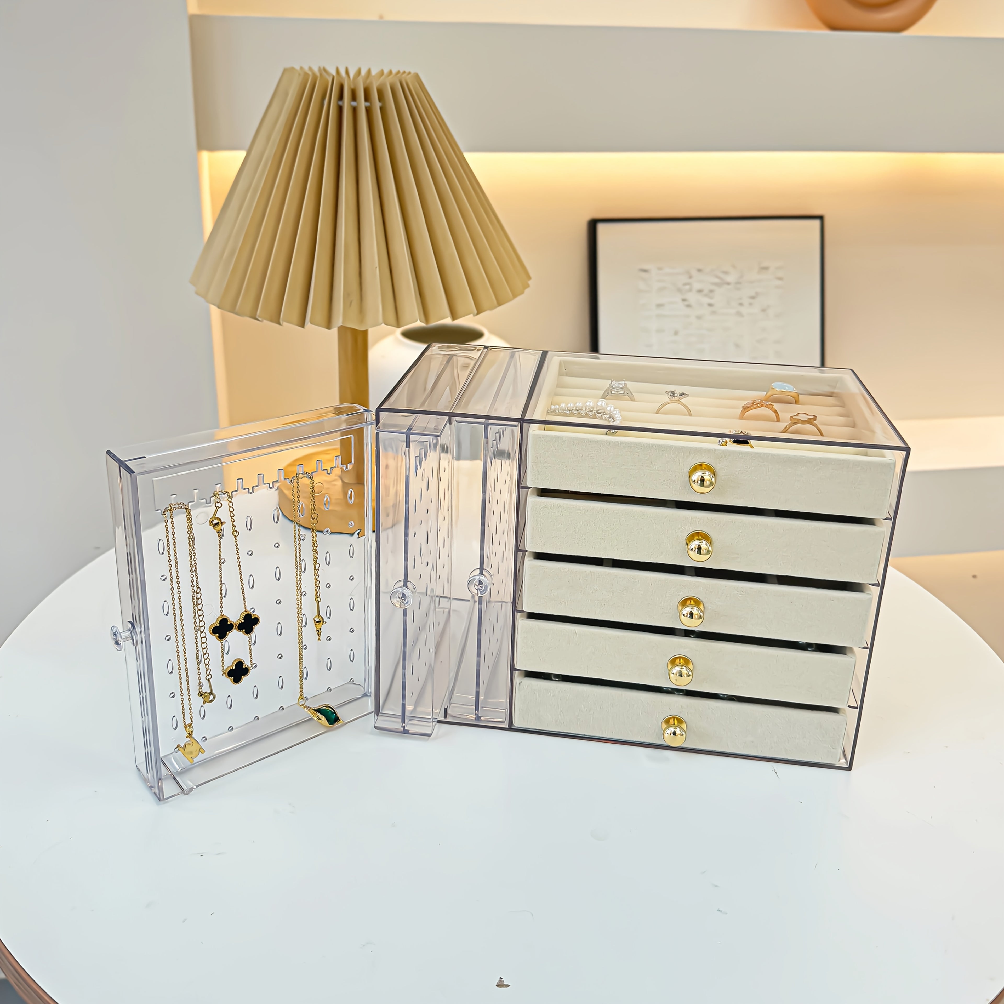 1PCJewelry Boxes & Organizers, High-end jewelry box, transparent large-capacity jewelry storage box, necklace display stand, exquisite drawer-style earring, stud, ring, necklace and bracelet storage box, multi-functional jewelry box exquisite box