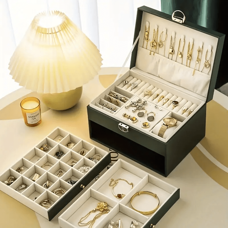 Elegant White Faux Leather Jewelry Organizer Box with Lock - Multi-Compartment Design for Necklaces, Earrings, Bracelets & Watches - Perfect Gift for Birthdays, Anniversaries & Special Occasions, Jewelry Gift Box, Secure Storage, Highquality Craftsmanship