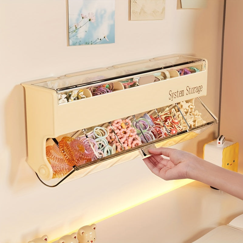 Wall-Mounted Jewelry & Hair Accessories Organizer Box - Multi-Layer Dustproof Waterproof Storage with Clear Compartments, Golden Flip-Top Design for Earrings, Hairpins, Clips - Space-Saving Plastic Storage Box, Jewelry Organizer Box, Sturdy Construction,