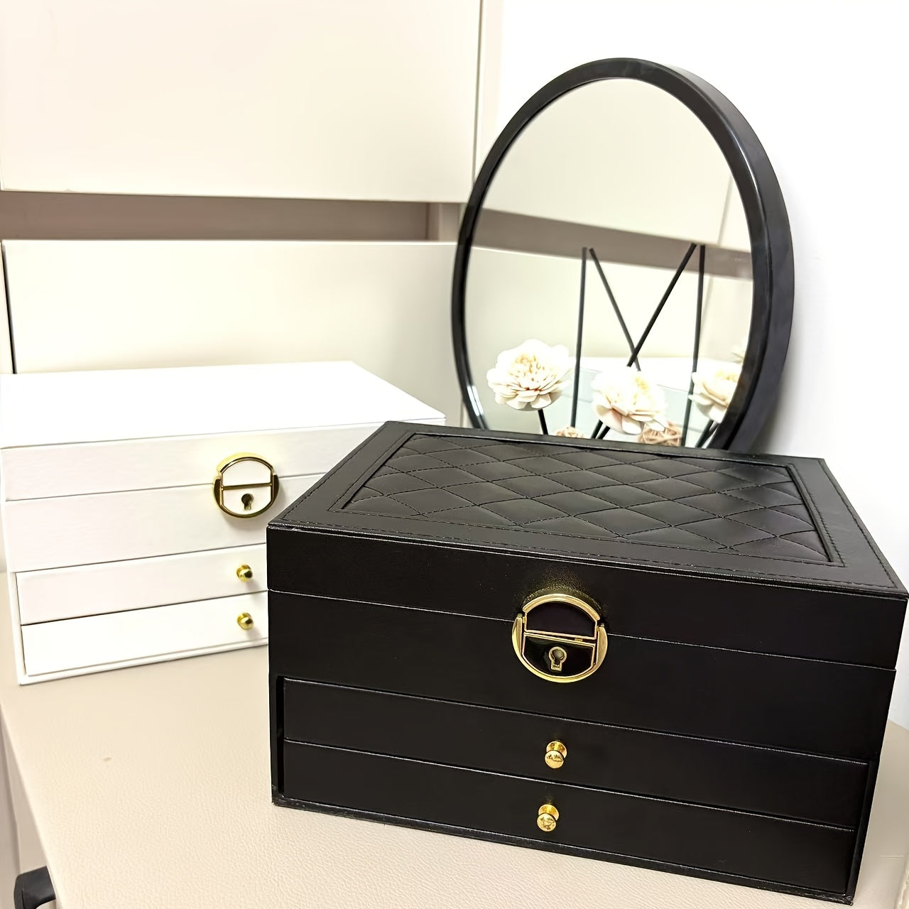 Luxury Jewelry Box Organizer - Elegant Green, 3-Tier Storage Case with Key Lock Closure, Soft Fabric-Lined Compartments for Necklaces, Earrings, Bracelets, Rings - Perfect Gift for Women, Home or Salon Use - Durable Construction, Jewelry Organizer