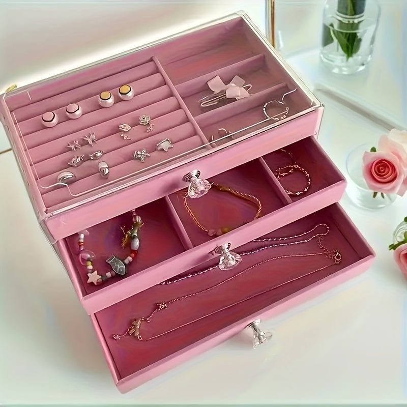 Large Capacity Jewelry Organizer Box with Drawers - Elegant Jewelry Storage Case, Multi-Compartment Organizer for Rings, Earrings, Necklaces, Bracelets - Perfect Gift for Women, Valentine'S Day, Mother'S Day, Birthday - Desktop Vanity Organizer with