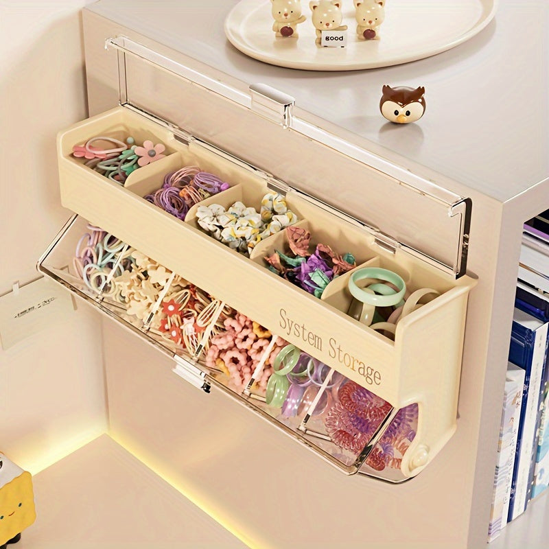 Wall-Mounted Jewelry & Hair Accessories Organizer Box - Multi-Layer Dustproof Waterproof Storage with Clear Compartments, Golden Flip-Top Design for Earrings, Hairpins, Clips - Space-Saving Plastic Storage Box, Jewelry Organizer Box, Sturdy Construction,