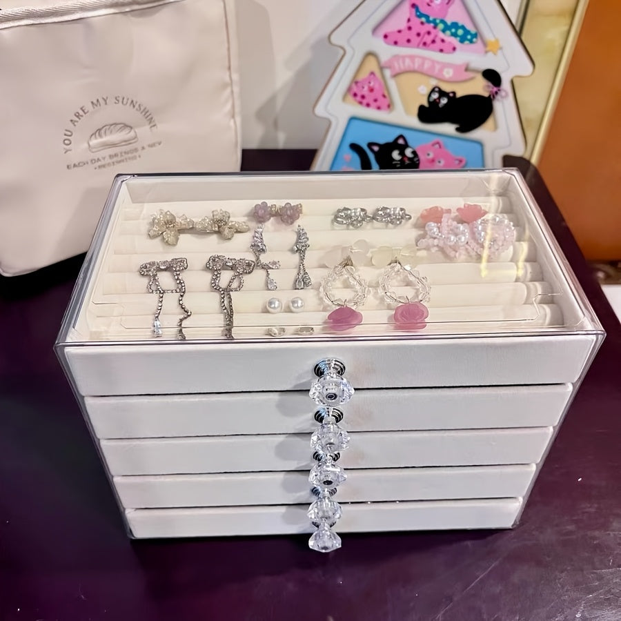 Elegant 5-Tier Jewelry Organizer Box with Velvet-Lined Compartments - Waterproof, & Anti-Oxidation, Multi-Layer Design for Necklaces, Bracelets, Earrings - Classic Rectangular Tabletop Storage for Home or Office, Jewelry Box, Jewelry Boxes