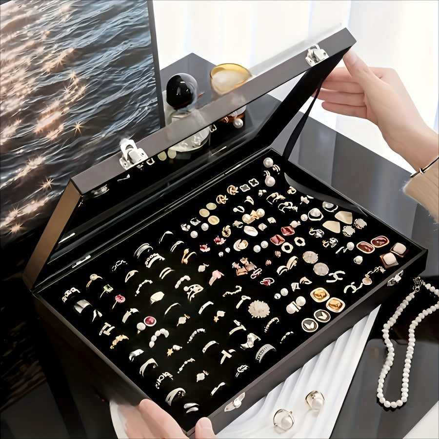 Large Capacity Jewelry Organizer Box with Transparent Lid - Elegant Necklace & Earring Storage Case, Soft Fabric-Lined Interior, Secure Snap Closure, Durable Plastic Desktop Display for Home or Retail Use, Jewelry Box, Jewelry Boxes