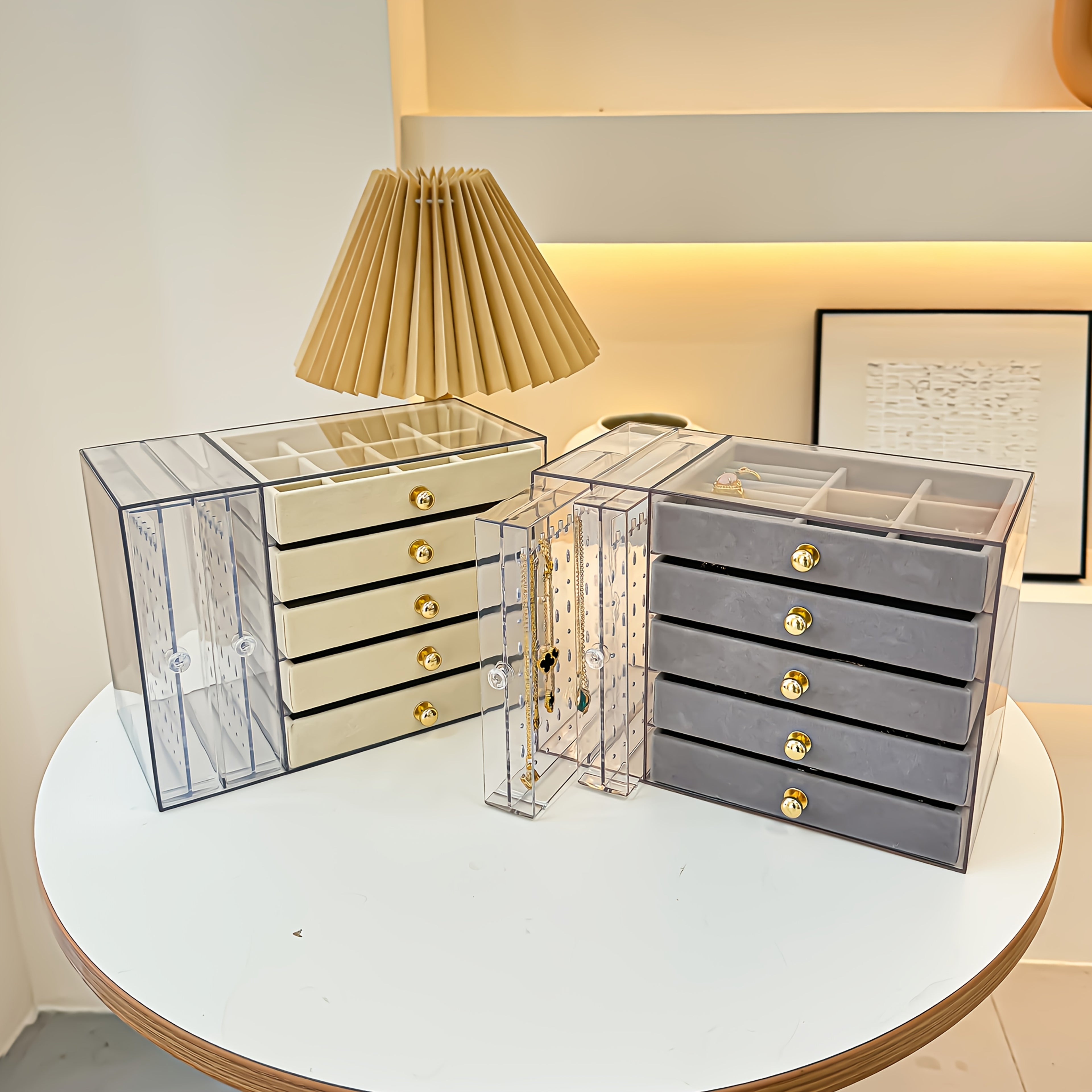 1PCJewelry Boxes & Organizers, High-end jewelry box, transparent large-capacity jewelry storage box, necklace display stand, exquisite drawer-style earring, stud, ring, necklace and bracelet storage box, multi-functional jewelry box exquisite box