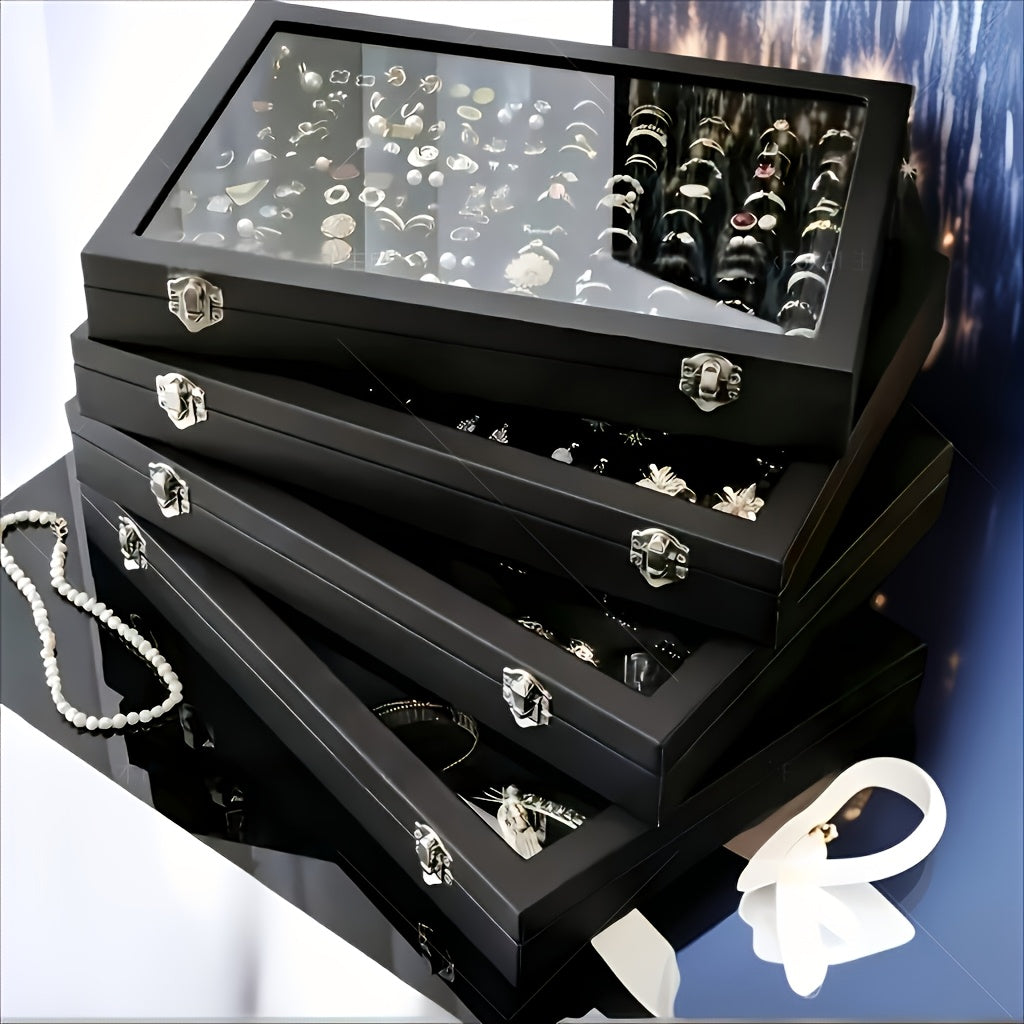 Large Capacity Jewelry Organizer Box with Transparent Lid - Elegant Necklace & Earring Storage Case, Soft Fabric-Lined Interior, Secure Snap Closure, Durable Plastic Desktop Display for Home or Retail Use, Jewelry Box, Jewelry Boxes