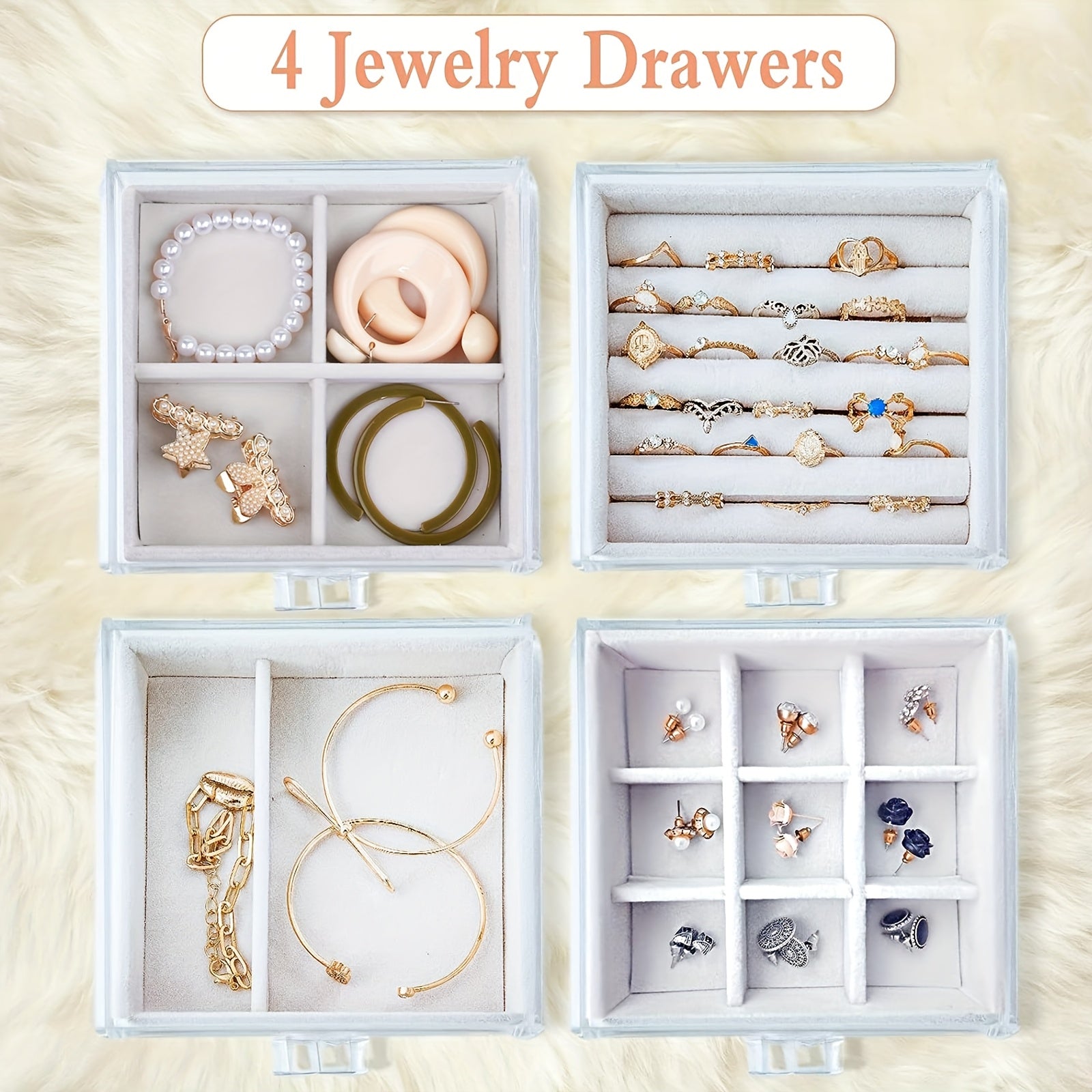 DIY Home and Kitchen Supplies Storage, Jewelry Box Storage, Acrylic Jewelry Storage Cabinet, Transparent Earring Holder, Jewelry Hanging Box with 4 Velvet Drawers, Earring, Ring, Necklace, Bracelet Display Box, Women'S Gift, Transparent Jewelry Storage