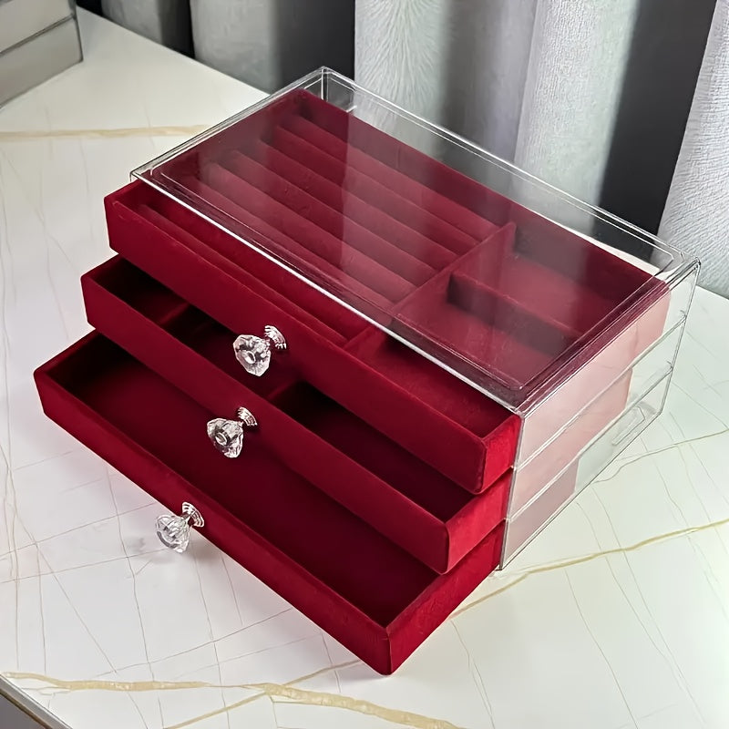 Large Capacity Jewelry Organizer Box with Transparent Lid - Multi-Layer Storage for Bracelets, Rings, Earrings, Necklaces - Dustproof Display Case with Compartments - Elegant Jewelry Storage for Home, Salon, Gift for Women (Christmas, Mother'S Day,