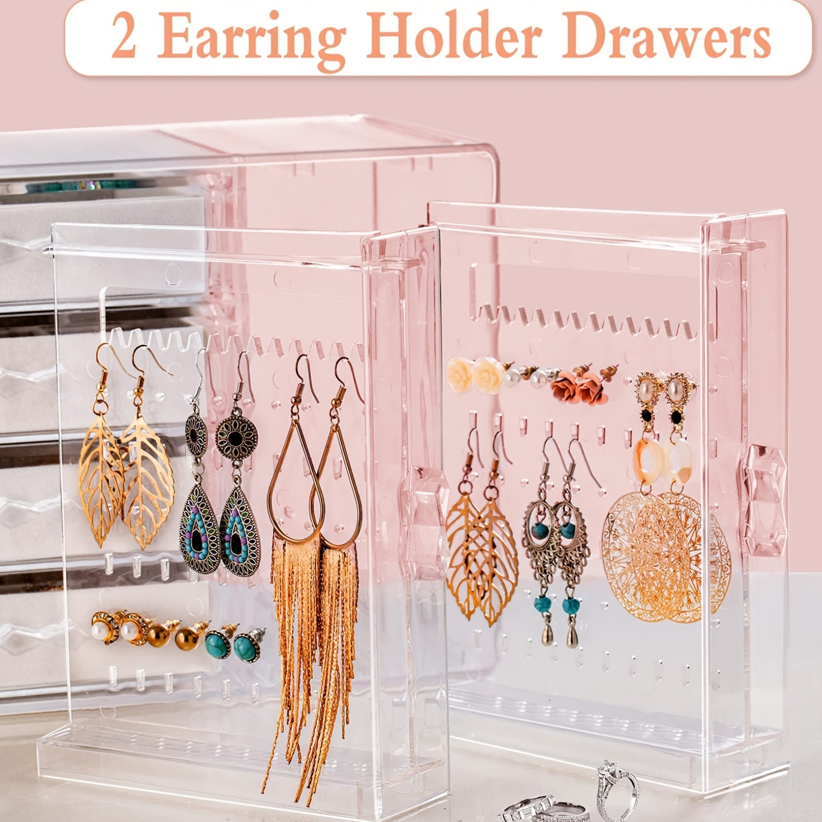 DIY Home and Kitchen Supplies Storage, Jewelry Box Storage, Acrylic Jewelry Storage Cabinet, Transparent Earring Holder, Jewelry Hanging Box with 4 Velvet Drawers, Earring, Ring, Necklace, Bracelet Display Box, Women'S Gift, Transparent Jewelry Storage