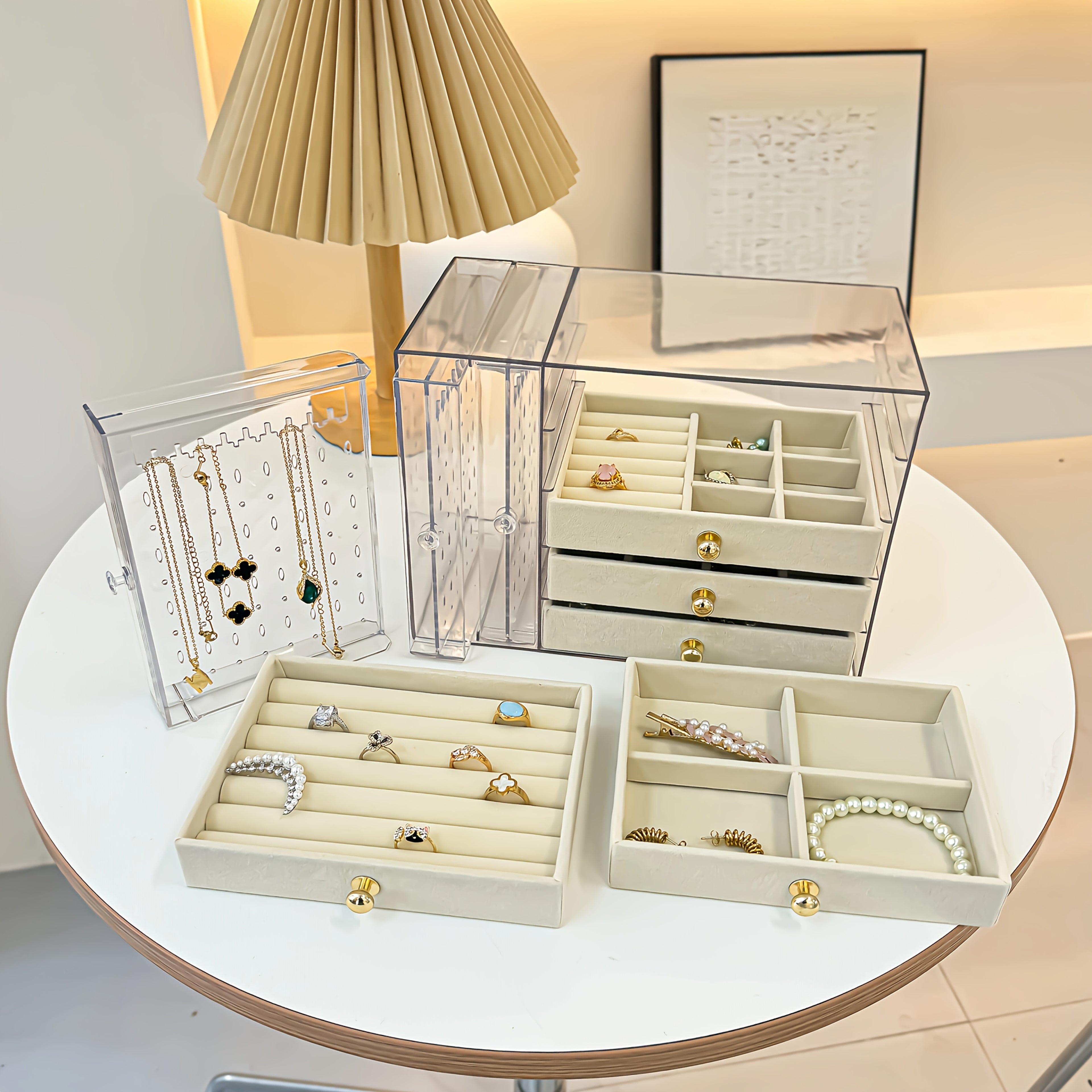 1PCJewelry Boxes & Organizers, High-end jewelry box, transparent large-capacity jewelry storage box, necklace display stand, exquisite drawer-style earring, stud, ring, necklace and bracelet storage box, multi-functional jewelry box exquisite box