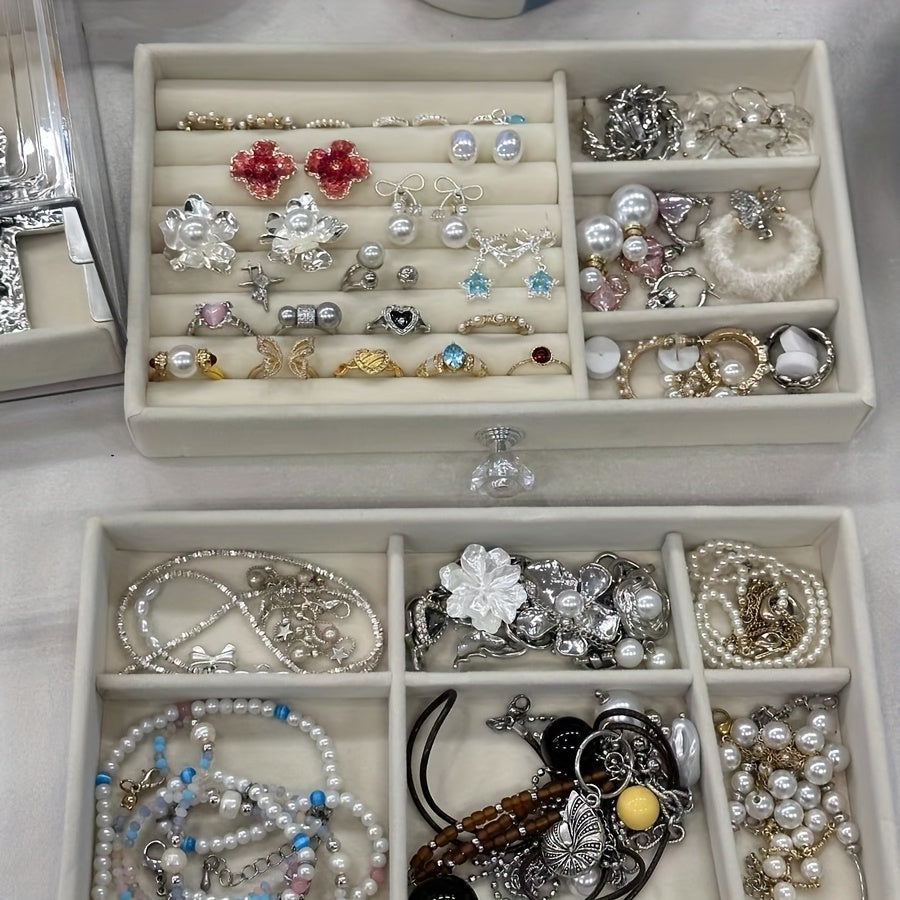 Elegant 5-Tier Jewelry Organizer Box with Velvet-Lined Compartments - Waterproof, & Anti-Oxidation, Multi-Layer Design for Necklaces, Bracelets, Earrings - Classic Rectangular Tabletop Storage for Home or Office, Jewelry Box, Jewelry Boxes