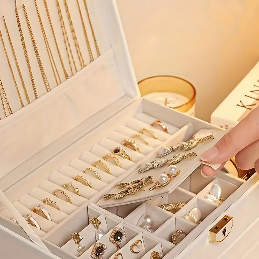 1pc Rectangle Jewelry Box, Multi-Layer, Large Capacity, Zipper Closure, Tabletop, with Practical And Exquisite Design, for Girls, Women, Mom, Friends' Birthday, Valentine'S Day, Jewelry Organizers