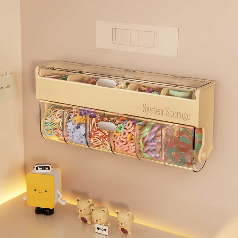 Fashionable Beige Hair Accessory Storage Box - Multi-layer Dustproof and Waterproof Storage Box, Suitable for Jewelry, Headbands, Clips, etc. - Wall-mounted, No Drilling Required, Jewelry Box, Jewelry Boxes