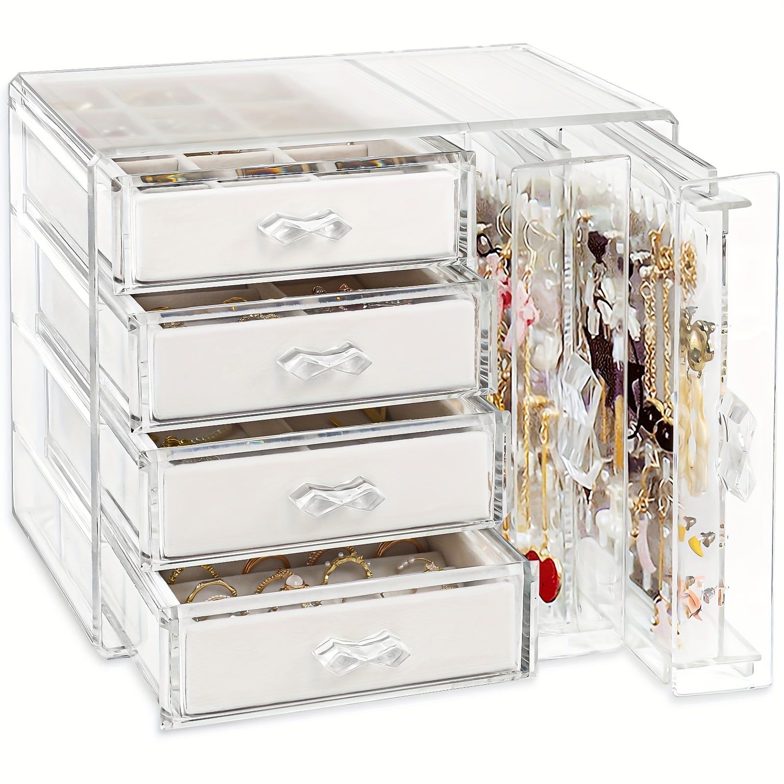 DIY Home and Kitchen Supplies Storage, Jewelry Box Storage, Acrylic Jewelry Storage Cabinet, Transparent Earring Holder, Jewelry Hanging Box with 4 Velvet Drawers, Earring, Ring, Necklace, Bracelet Display Box, Women'S Gift, Transparent Jewelry Storage