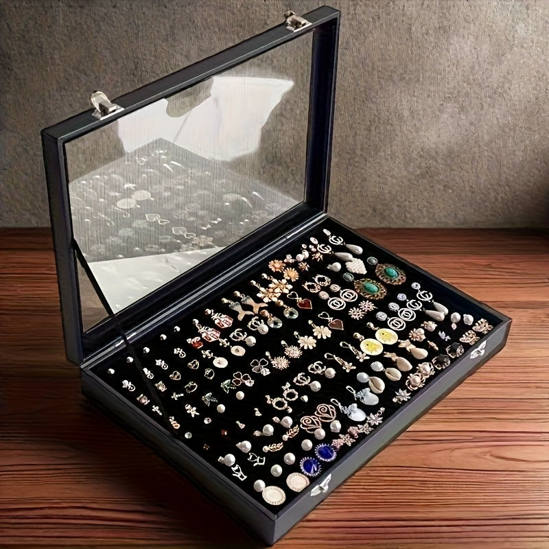 Large Capacity Jewelry Organizer Box with Transparent Lid - Elegant Necklace & Earring Storage Case, Soft Fabric-Lined Interior, Secure Snap Closure, Durable Plastic Desktop Display for Home or Retail Use, Jewelry Box, Jewelry Boxes