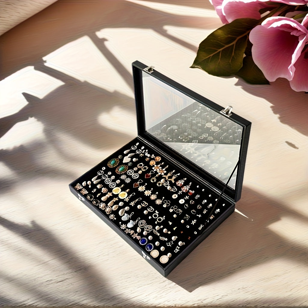 Transparent Jewelry Storage Box - Faux Leather Display Case for Earrings, Rings, Necklaces & Bracelets - Exquisite Gift Organizer with Snap Closure, Multi-Compartment Design & Fabric-Lined Interior, Jewelry Organizer Storage, Jewelry Boxes