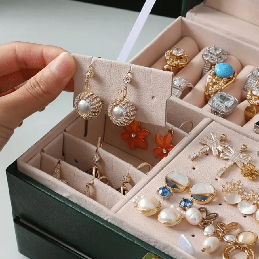 1pc Rectangle Jewelry Box, Multi-Layer, Large Capacity, Zipper Closure, Tabletop, with Practical And Exquisite Design, for Girls, Women, Mom, Friends' Birthday, Valentine'S Day, Jewelry Organizers