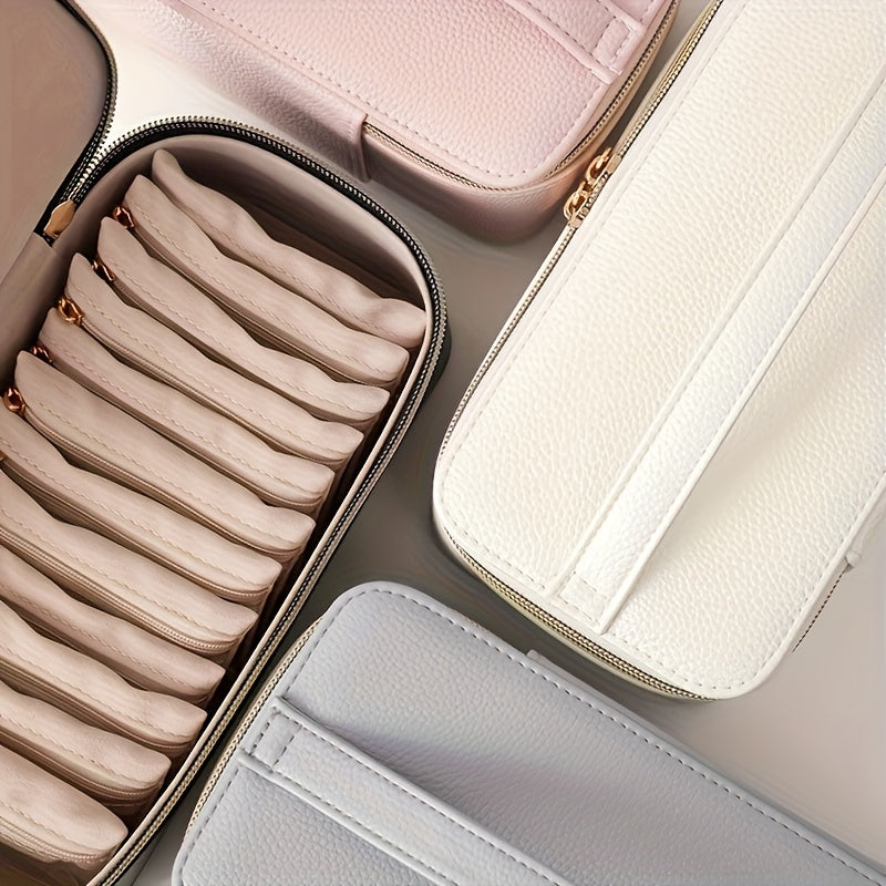 New Trendy Portable Jewelry Box Transparent Jewelry Organizer Large Faux Leather Jewelry Organizer Holiday Gift for Women, Home Dormitory Travel Use Simple Multifunctional Jewelry Box, Transparent Jewelry Bag Storage Bracelet, Earrings, Golden, Necklace,