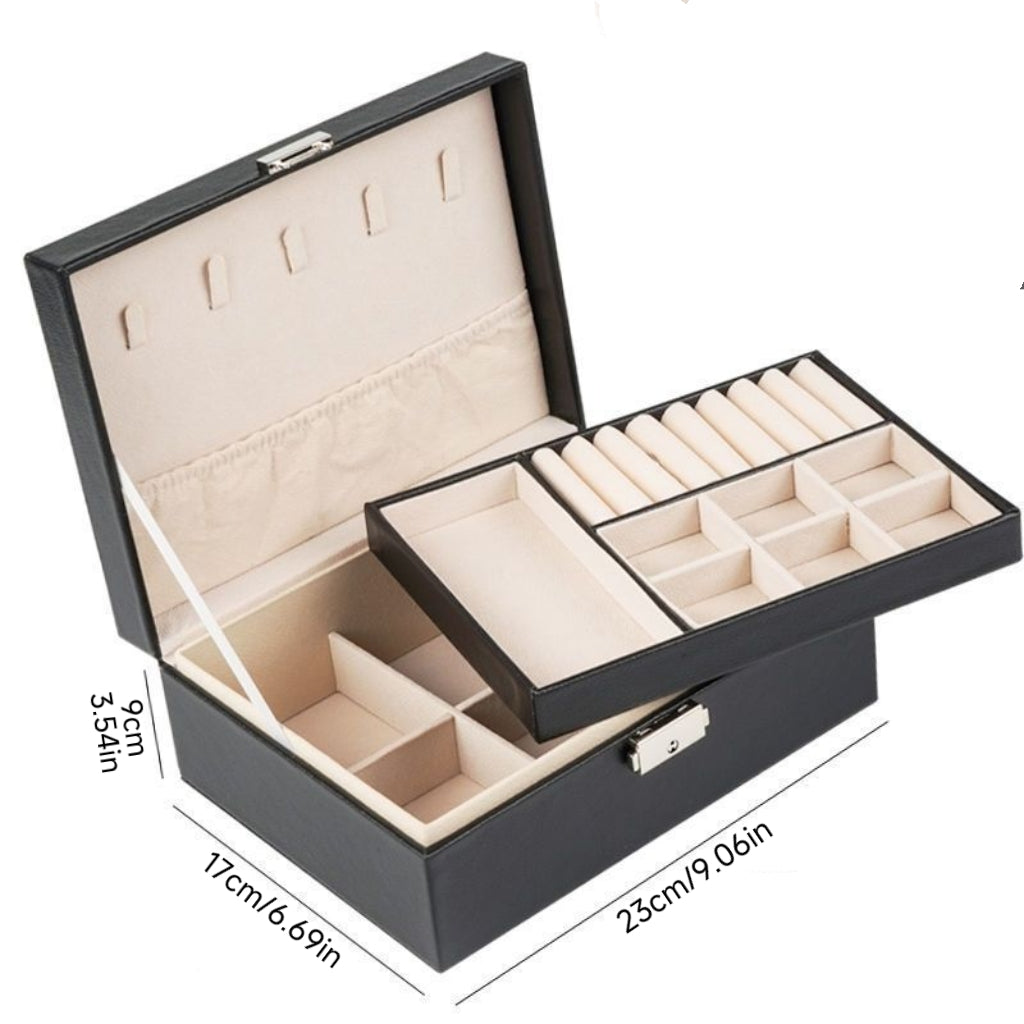 Women'S Jewelry Organizer Box with Soft Interior Lining - Elegant Black Exterior, Multi-Tier Storage Case for Necklaces, Rings, Earrings, Bracelets - Portable Jewelry armoire for Home, Travel, Gift - Durable Construction Jewelry Storage Organizer, Home