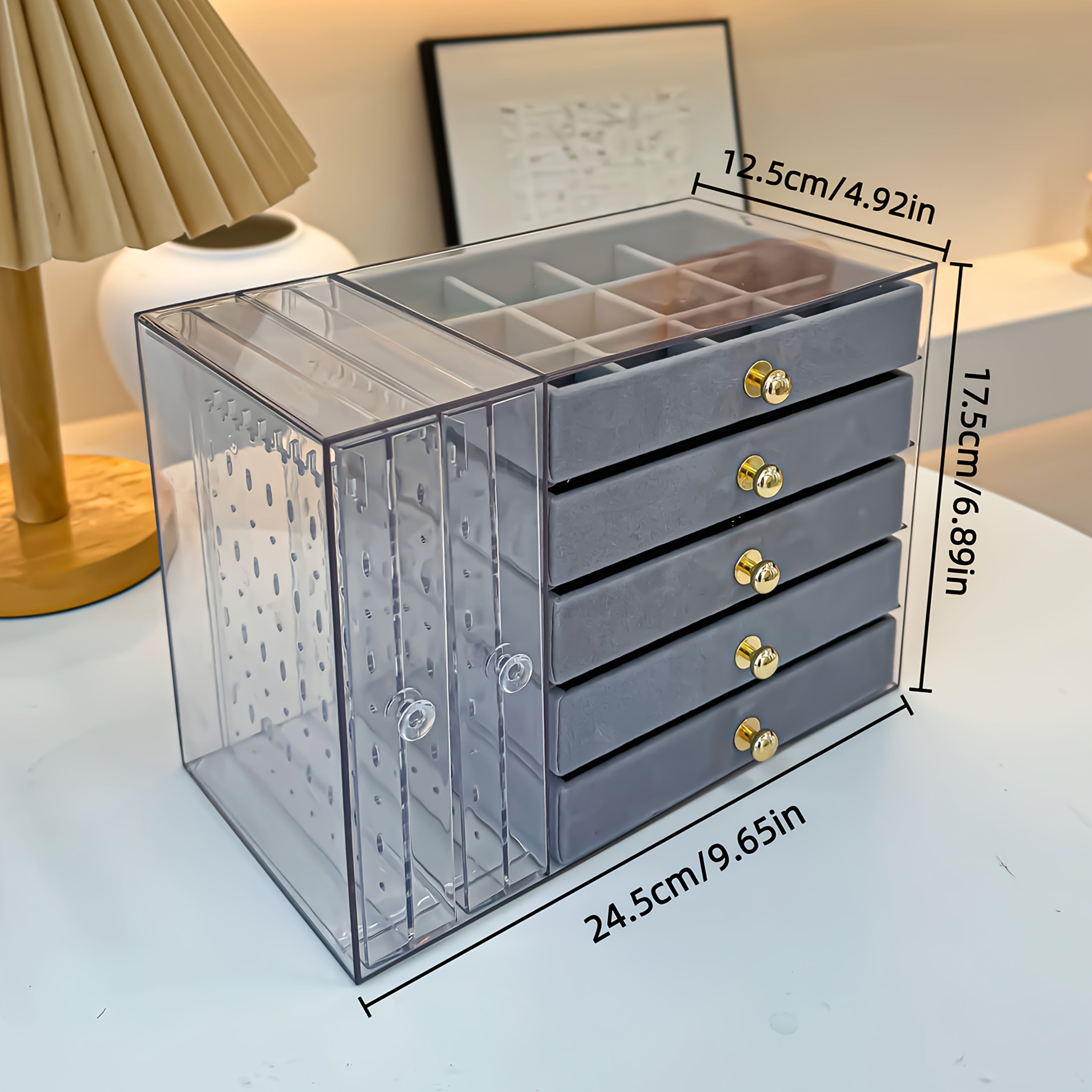 1PCJewelry Boxes & Organizers, High-end jewelry box, transparent large-capacity jewelry storage box, necklace display stand, exquisite drawer-style earring, stud, ring, necklace and bracelet storage box, multi-functional jewelry box exquisite box