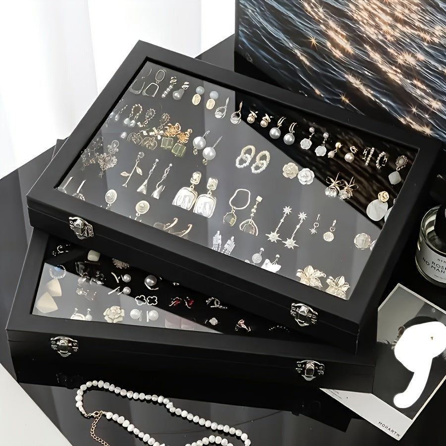 Large Capacity Jewelry Organizer Box with Transparent Lid - Elegant Necklace & Earring Storage Case, Soft Fabric-Lined Interior, Secure Snap Closure, Durable Plastic Desktop Display for Home or Retail Use, Jewelry Box, Jewelry Boxes