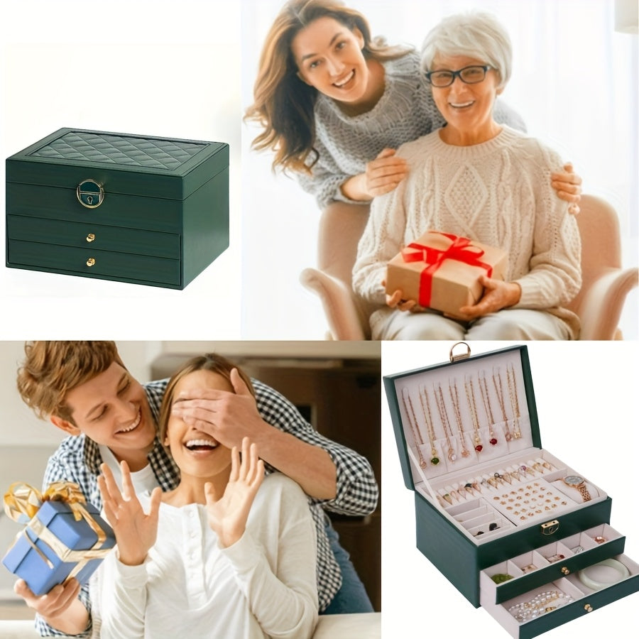 1pc Rectangle Jewelry Box, Multi-Layer, Large Capacity, Zipper Closure, Tabletop, with Practical And Exquisite Design, for Girls, Women, Mom, Friends' Birthday, Valentine'S Day, Jewelry Organizers