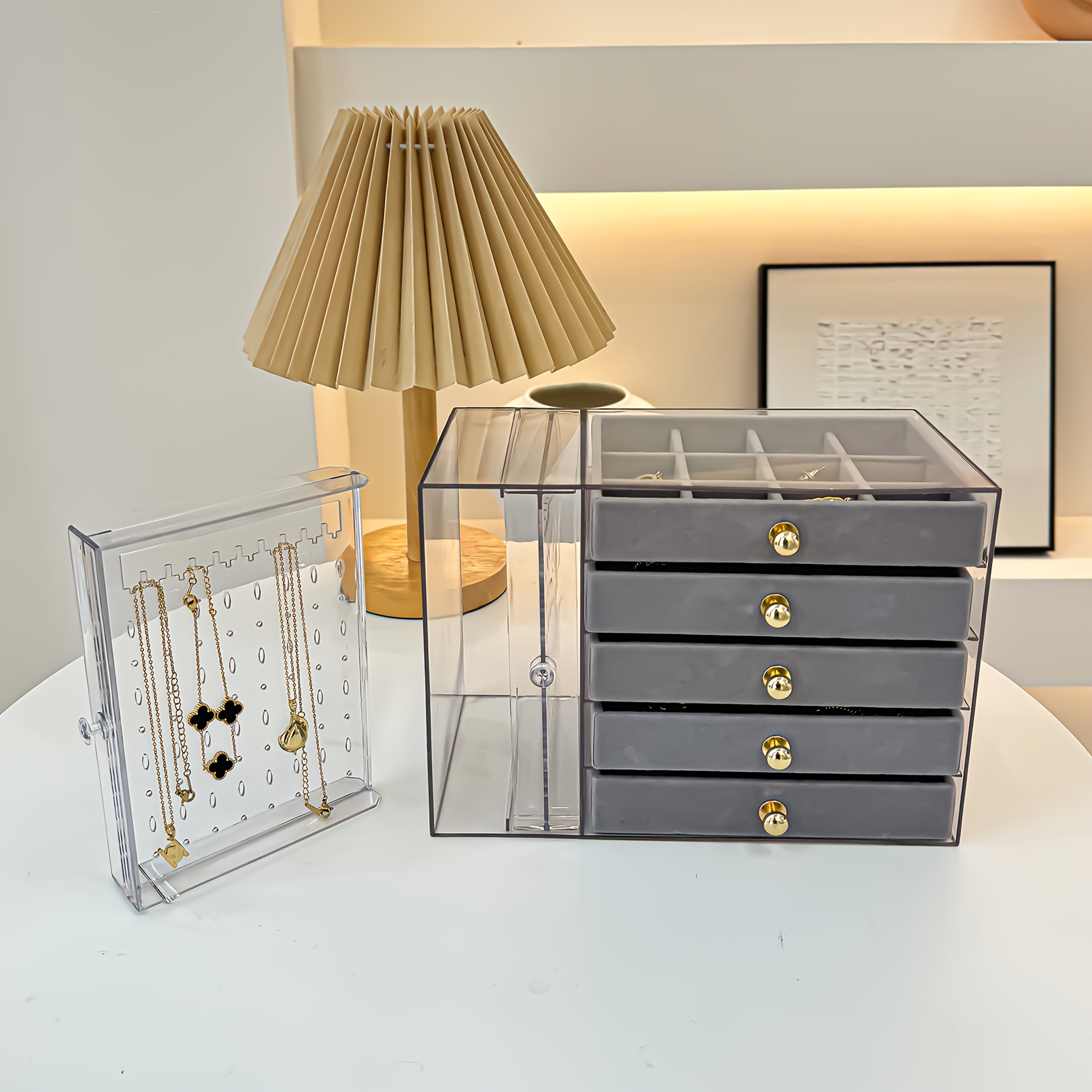 1PCJewelry Boxes & Organizers, High-end jewelry box, transparent large-capacity jewelry storage box, necklace display stand, exquisite drawer-style earring, stud, ring, necklace and bracelet storage box, multi-functional jewelry box exquisite box