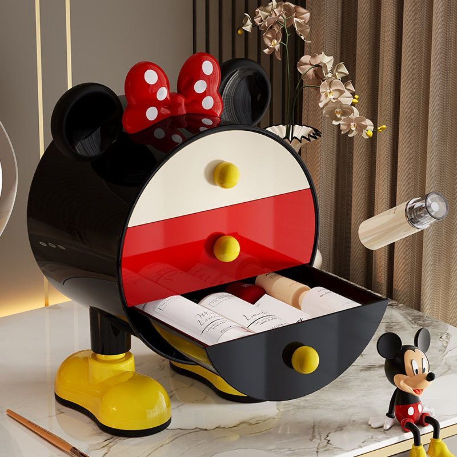 Disney Mickey Drawer Creative Ornament Vanity Makeup Brush Lipstick Storage Box Bedroom Bedside Ring Necklace Jewelry Box