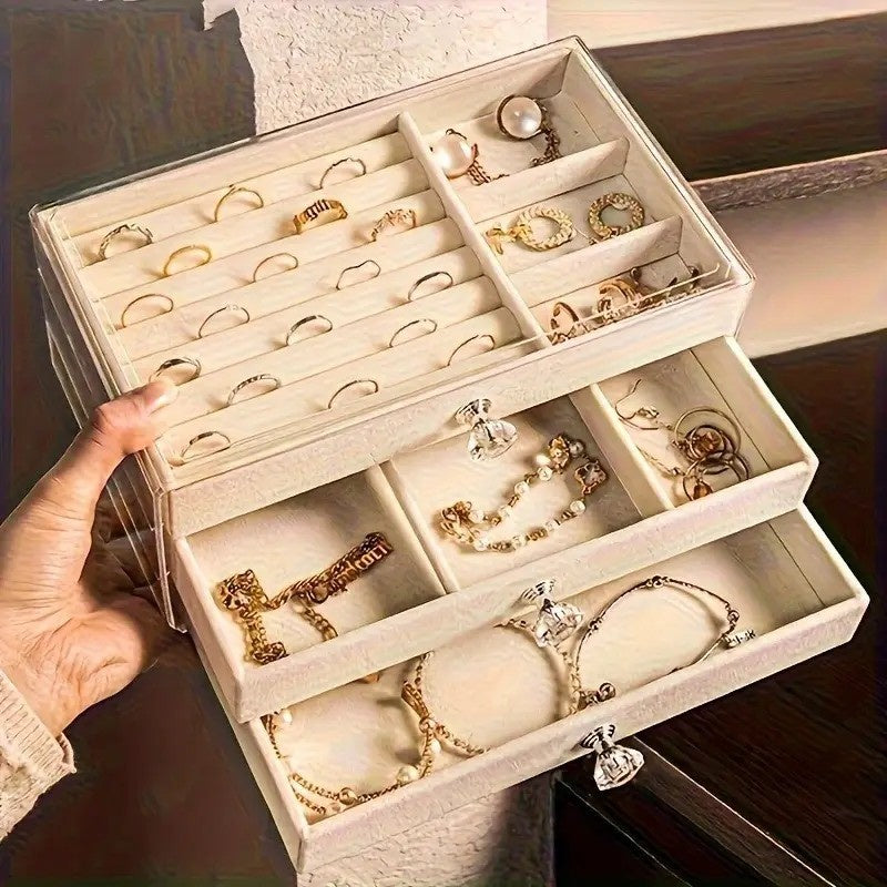 Large Capacity Jewelry Organizer Box with Drawers - Elegant Jewelry Storage Case, Multi-Compartment Organizer for Rings, Earrings, Necklaces, Bracelets - Perfect Gift for Women, Valentine'S Day, Mother'S Day, Birthday - Desktop Vanity Organizer with