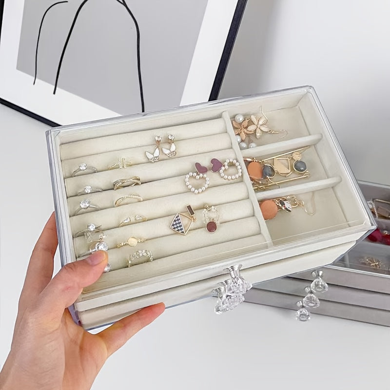 Large Capacity Jewelry Organizer Box with Transparent Lid - Multi-Layer Storage for Bracelets, Rings, Earrings, Necklaces - Dustproof Display Case with Compartments - Elegant Jewelry Storage for Home, Salon, Gift for Women (Christmas, Mother'S Day,