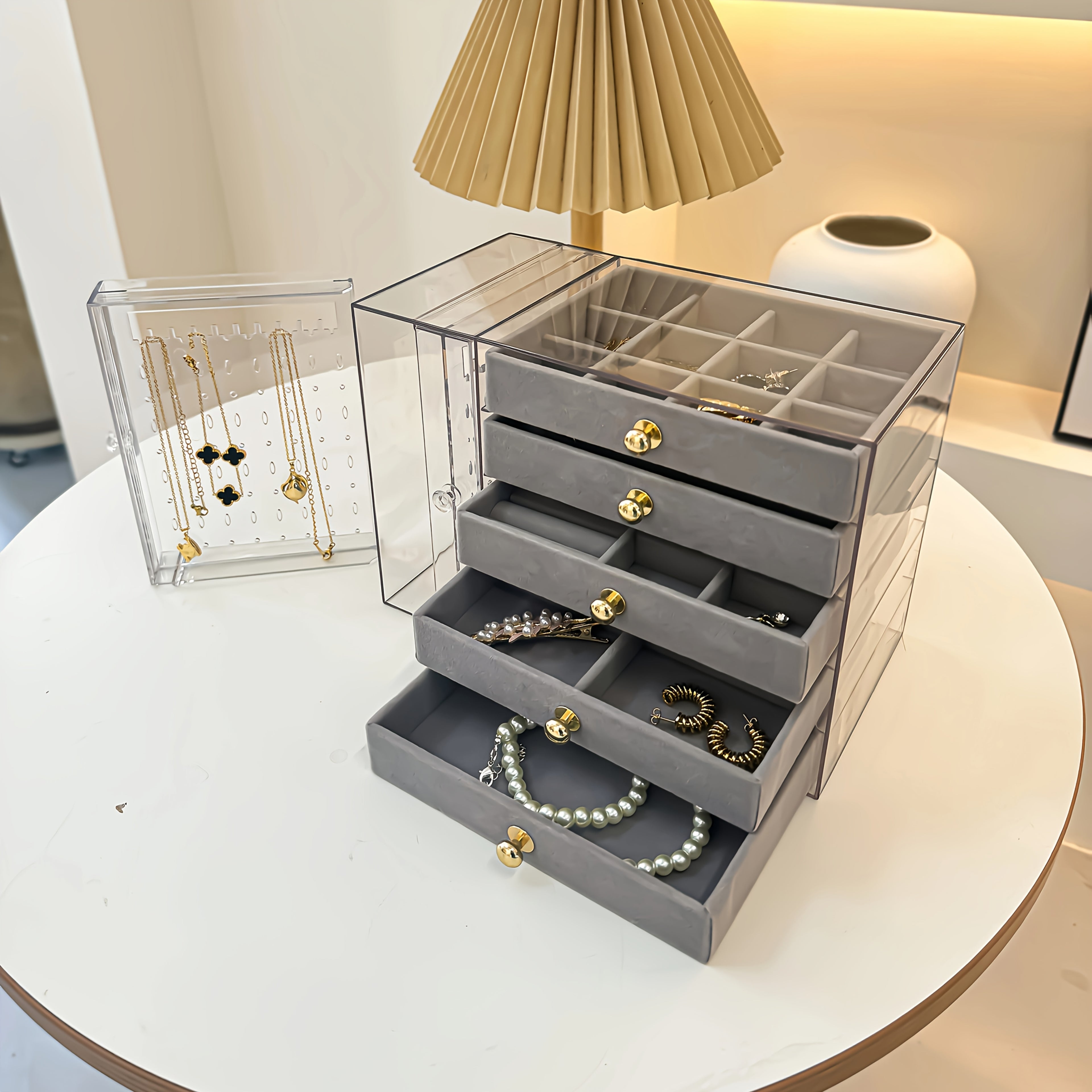 1PCJewelry Boxes & Organizers, High-end jewelry box, transparent large-capacity jewelry storage box, necklace display stand, exquisite drawer-style earring, stud, ring, necklace and bracelet storage box, multi-functional jewelry box exquisite box