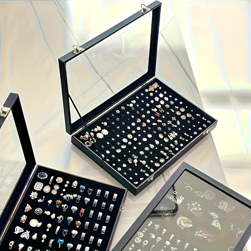 Transparent Jewelry Storage Box - Faux Leather Display Case for Earrings, Rings, Necklaces & Bracelets - Exquisite Gift Organizer with Snap Closure, Multi-Compartment Design & Fabric-Lined Interior, Jewelry Organizer Storage, Jewelry Boxes