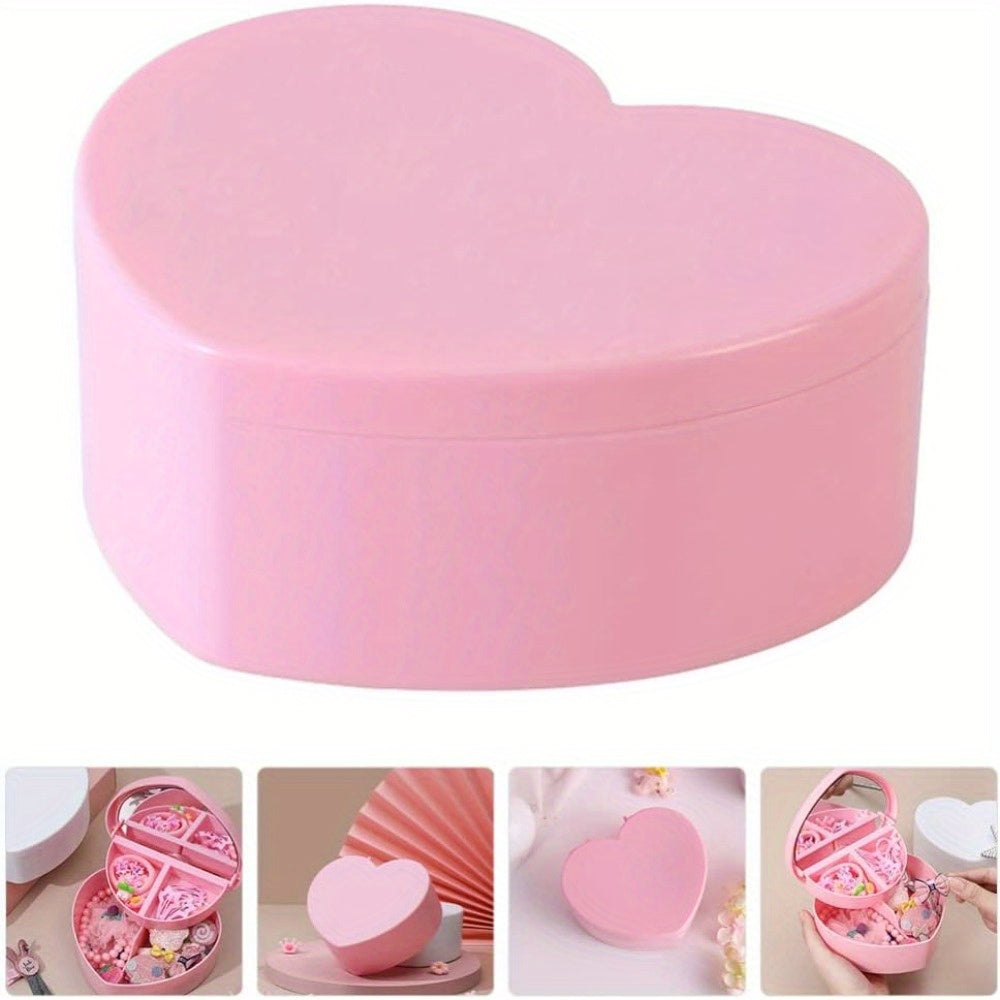6pcs heart-shaped jewelry box - double-layer mirror storage box, lined with fabric, used for earrings, necklaces, bracelets, watches - decorative plastic storage box, jewelry storage box, decorative box, safe closing, Necklace Organizer, Bracelet Holder,