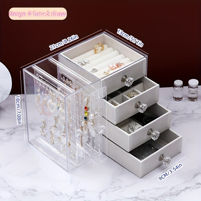 1pc Transparent Drawer-type Jewelry Storage Rack, Dust-proof Desktop Necklace Storage Display Box, Multi-functional Household Organizer