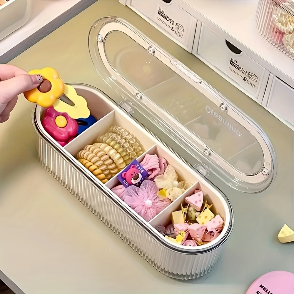 2pcs Glam Style Plastic Storage Boxes with Flip Top Lid, Oval Shape, Multipurpose Organizer for Headbands, Clips, Hair Ties, Jewelry - Space-Saving, Dustproof Solution, Non-Waterproof, Visible Content Design, Accessory Storage | Modern Aesthetic Box |
