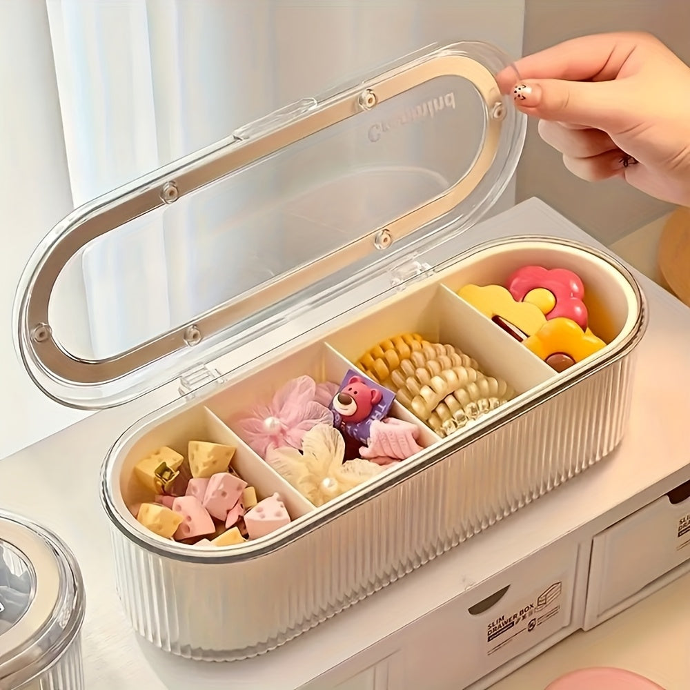 2pcs Glam Style Plastic Storage Boxes with Flip Top Lid, Oval Shape, Multipurpose Organizer for Headbands, Clips, Hair Ties, Jewelry - Space-Saving, Dustproof Solution, Non-Waterproof, Visible Content Design, Accessory Storage | Modern Aesthetic Box |