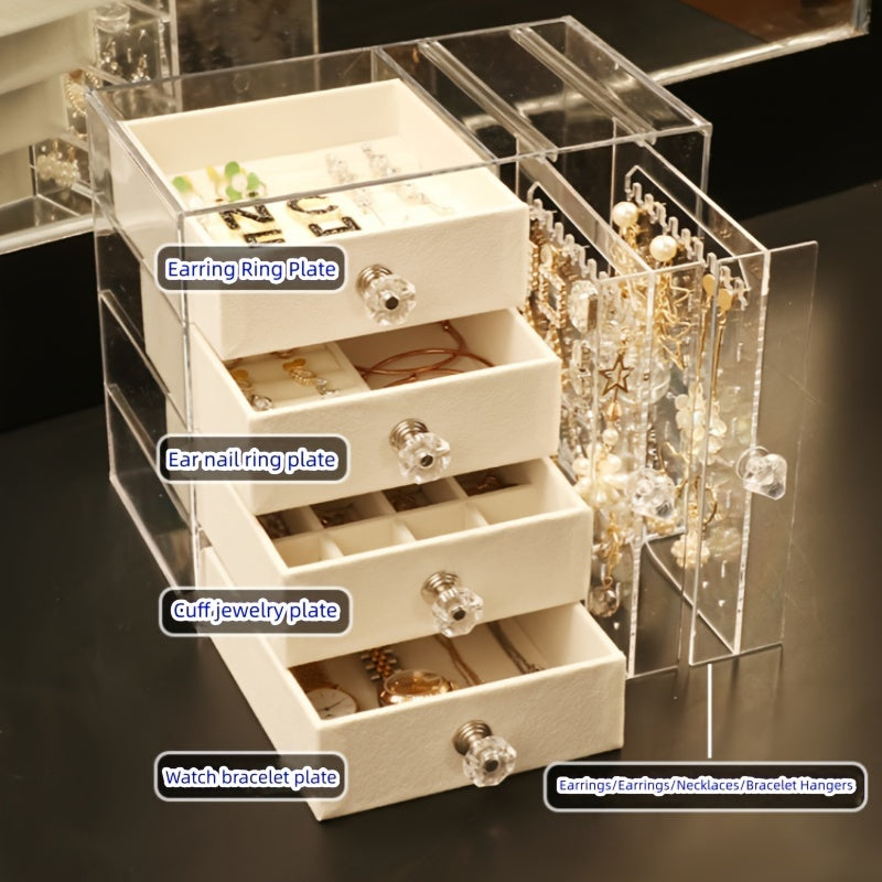 1pc Transparent Drawer-type Jewelry Storage Rack, Dust-proof Desktop Necklace Storage Display Box, Multi-functional Household Organizer