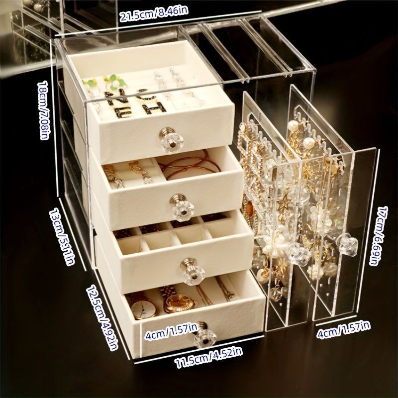 1pc Transparent Drawer-type Jewelry Storage Rack, Dust-proof Desktop Necklace Storage Display Box, Multi-functional Household Organizer