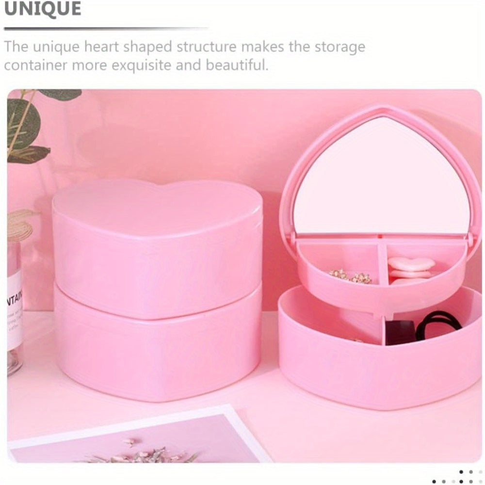 6pcs heart-shaped jewelry box - double-layer mirror storage box, lined with fabric, used for earrings, necklaces, bracelets, watches - decorative plastic storage box, jewelry storage box, decorative box, safe closing, Necklace Organizer, Bracelet Holder,