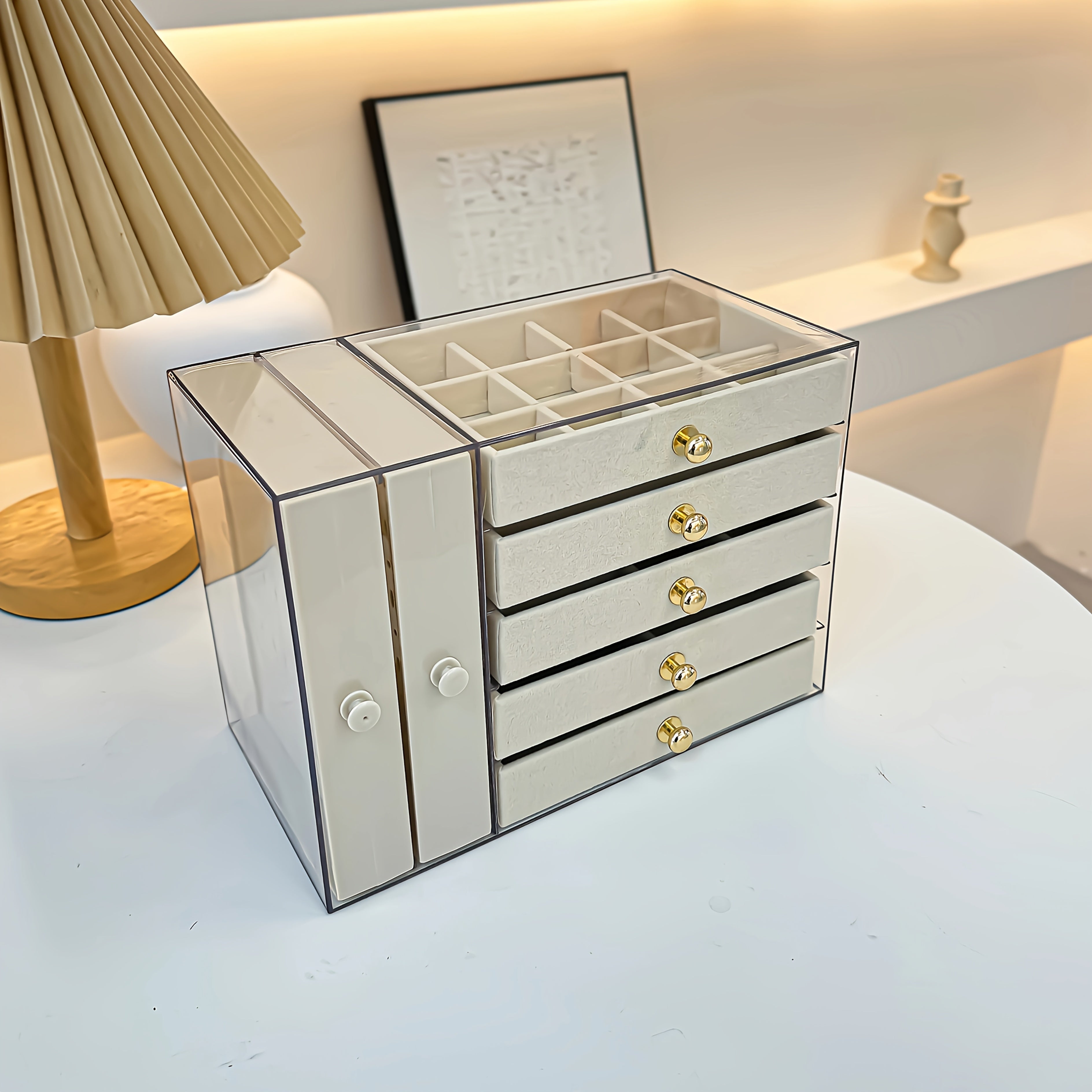 1PCJewelry Boxes & Organizers, High-end jewelry box, transparent large-capacity jewelry storage box, necklace display stand, exquisite drawer-style earring, stud, ring, necklace and bracelet storage box, multi-functional jewelry box exquisite box