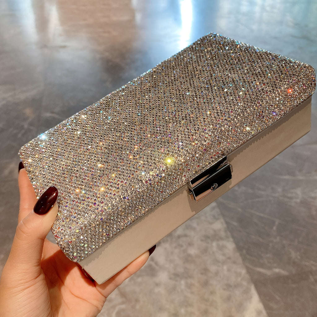 1pc Luxury Jewelry Box with Lock - Large Capacity Jewelry Organizer Case, Elegant White Exterior & Sparkling Rhinestone Interior, Secure Locking Lid for Necklace, Ring, Earrings, Bracelet Storage - Perfect Gift for Women, Birthday, Anniversary,