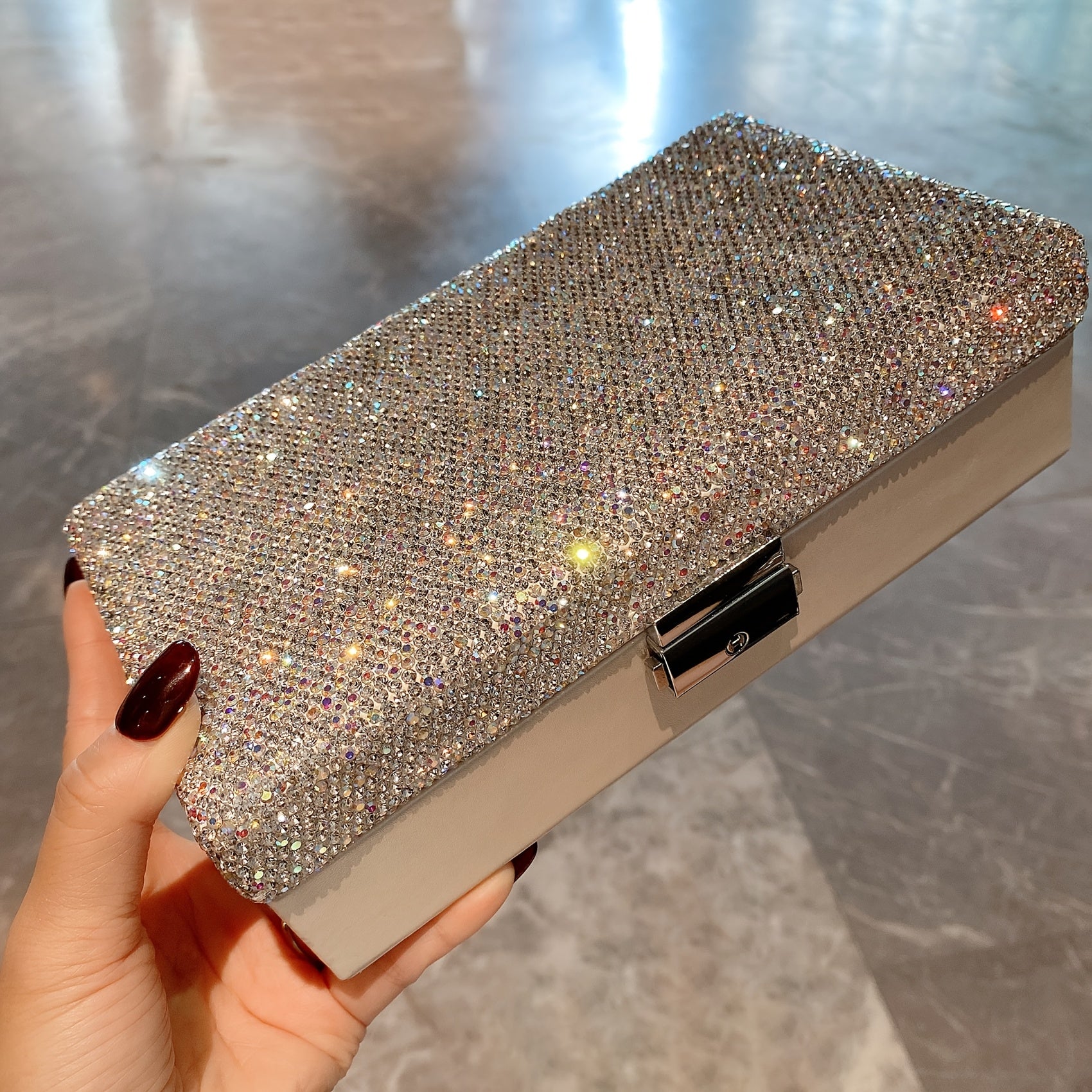 1pc Luxury Jewelry Box with Lock - Large Capacity Jewelry Organizer Case, Elegant White Exterior & Sparkling Rhinestone Interior, Secure Locking Lid for Necklace, Ring, Earrings, Bracelet Storage - Perfect Gift for Women, Birthday, Anniversary,