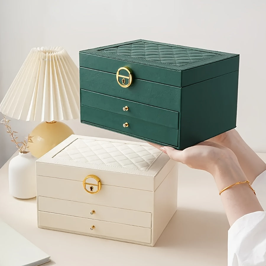 1pc Rectangle Jewelry Box, Multi-Layer, Large Capacity, Zipper Closure, Tabletop, with Practical And Exquisite Design, for Girls, Women, Mom, Friends' Birthday, Valentine'S Day, Jewelry Organizers